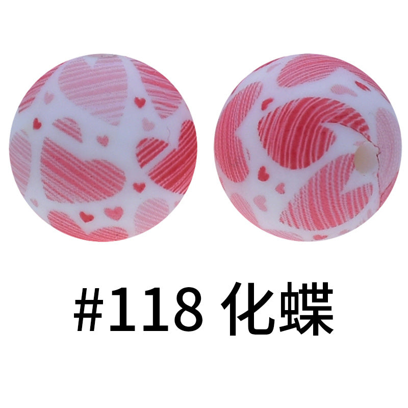 Wholesale 50pcs 16mm Print Silicone Beads Colorful Silicone Water Transfer Beads